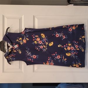 Material Girl, flowery blue mini dress with Hoodie and front pouch